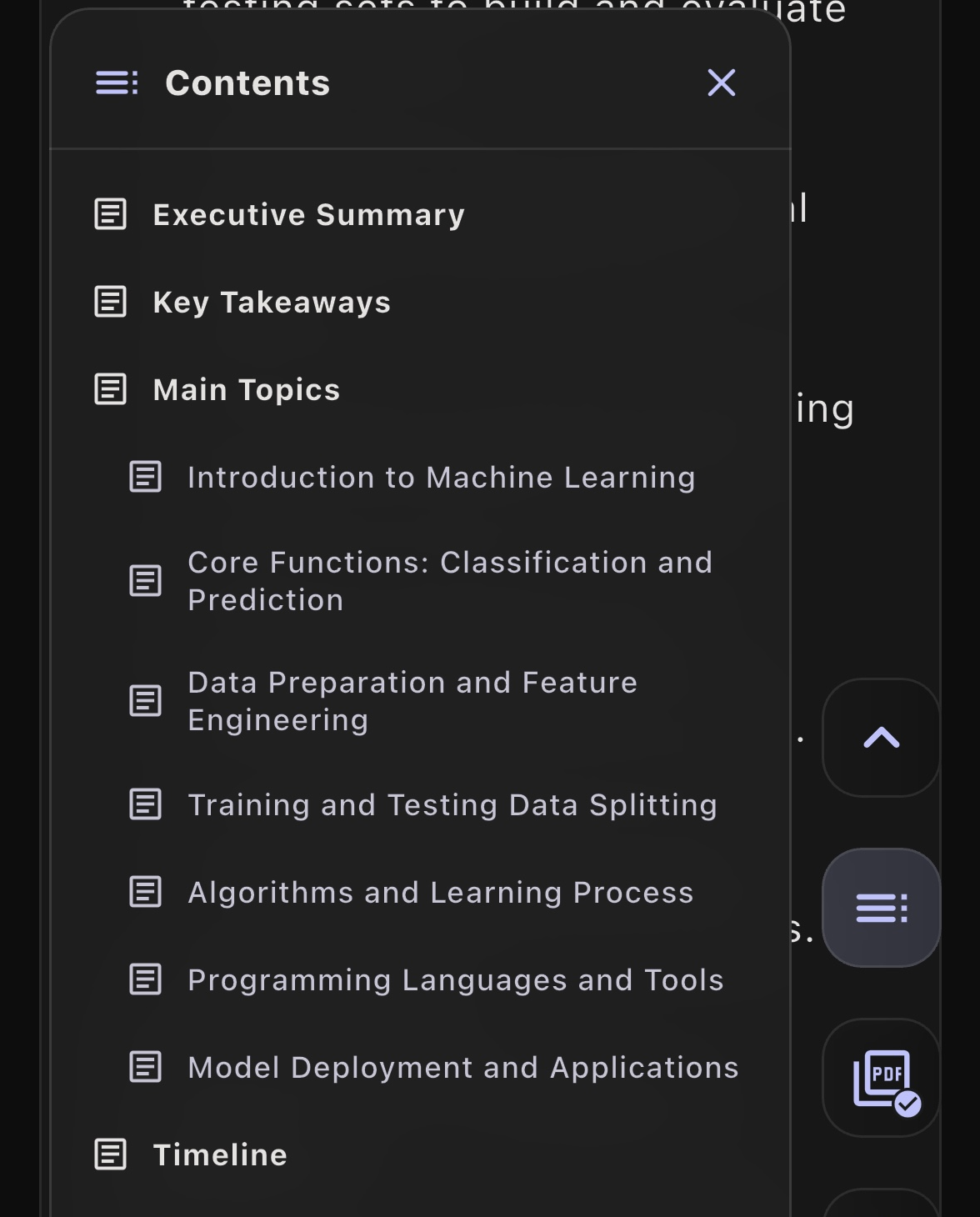 InsightVideo summary contents panel