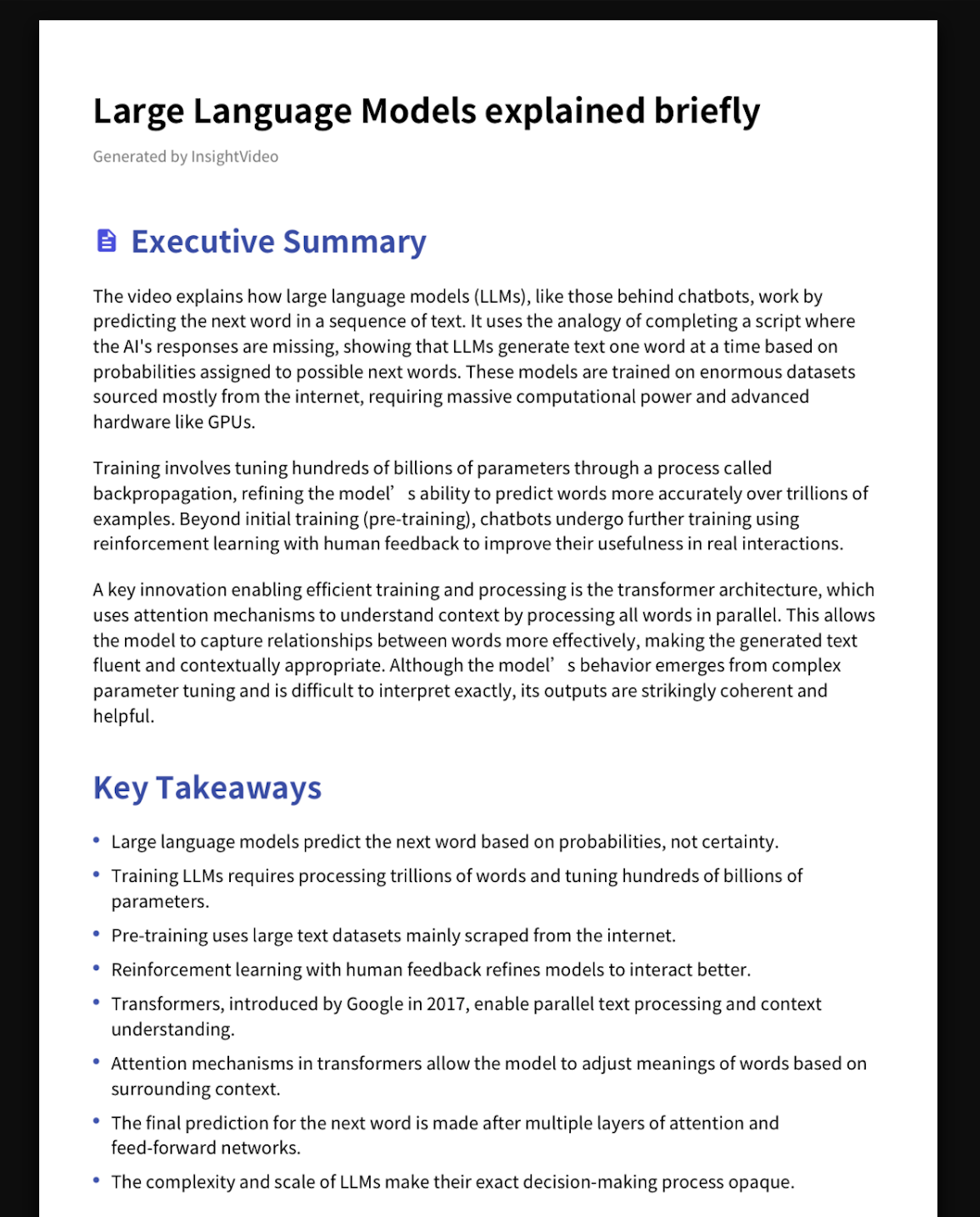 InsightVideo PDF export preview