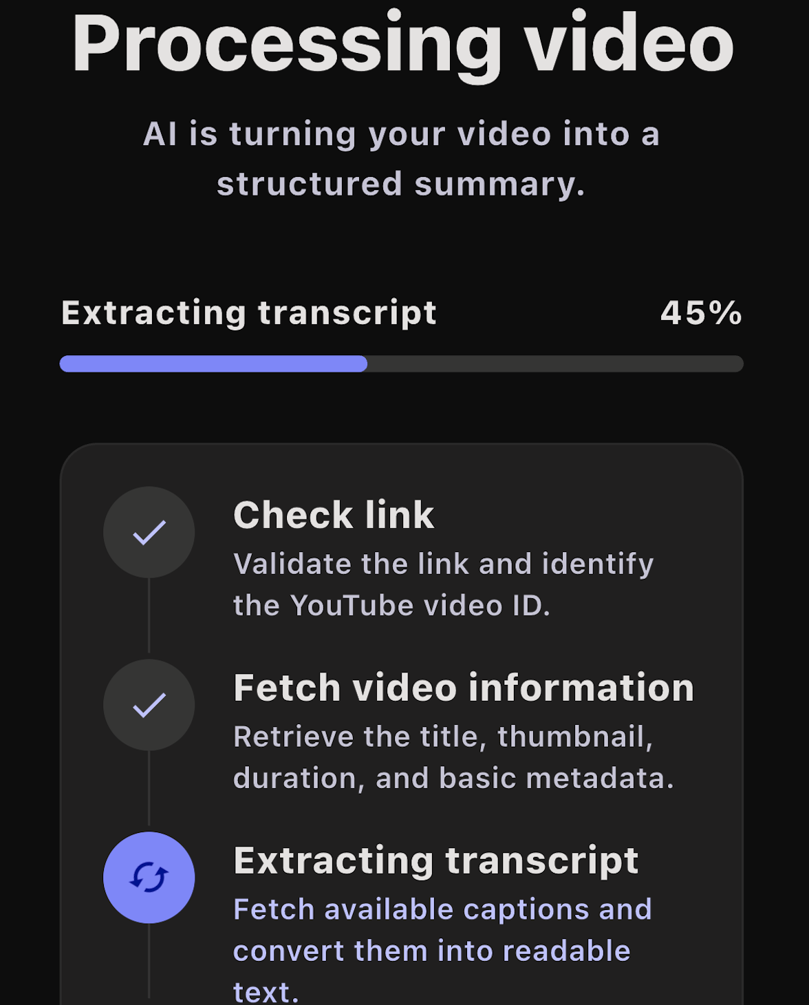 InsightVideo AI summary processing screen