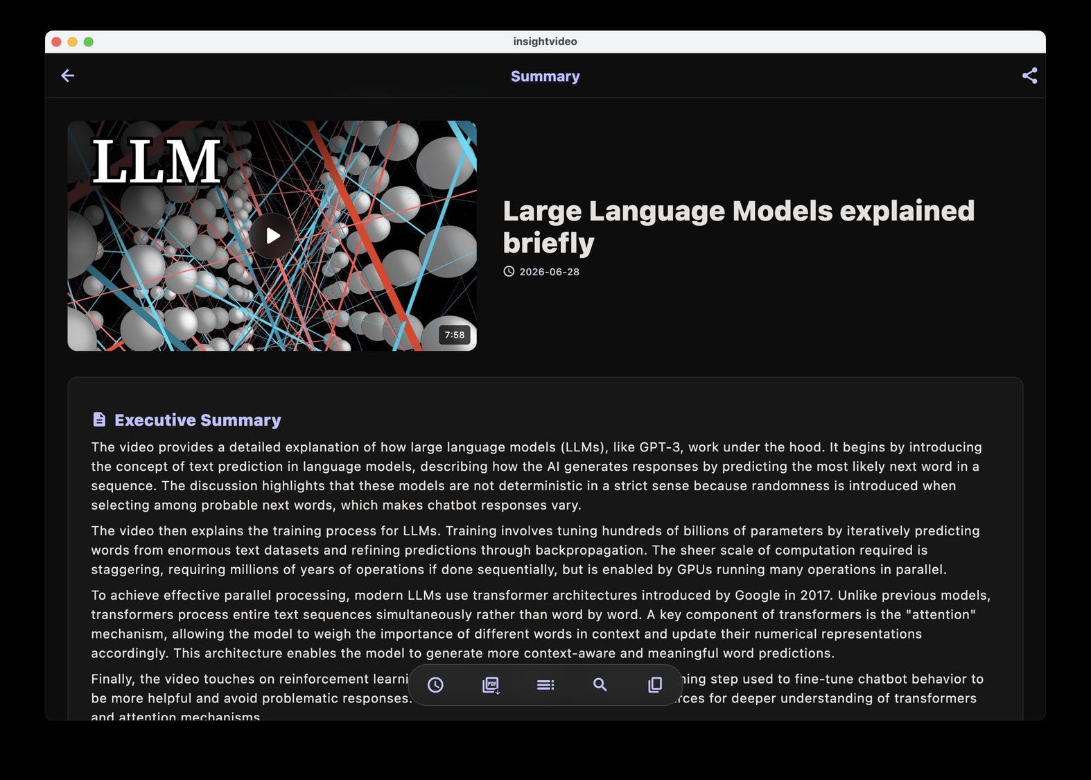 InsightVideo Summary detail page on macOS
